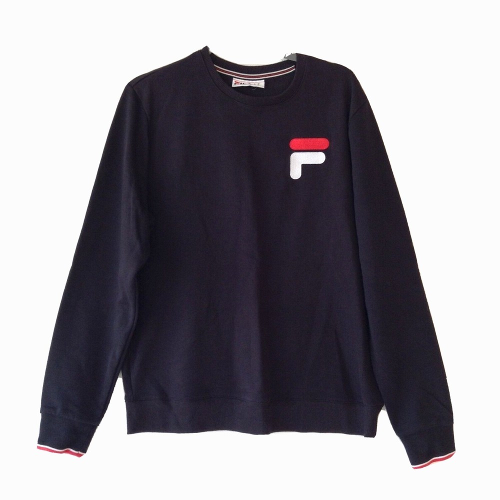 Fila Athletic Sweatshirt Black Crewneck Pullover Sweater Lightweight Size M